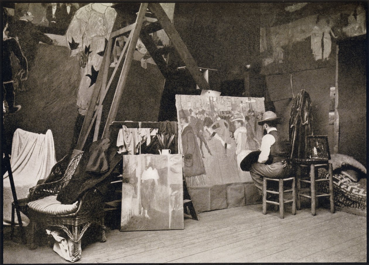 Toulouse-Lautrec在他位于Rue Caulaincourt的工作室，来自Gerstle Mack的&39;Toulouse-Lautrec&39;，1938年出版 作者 法国摄影师