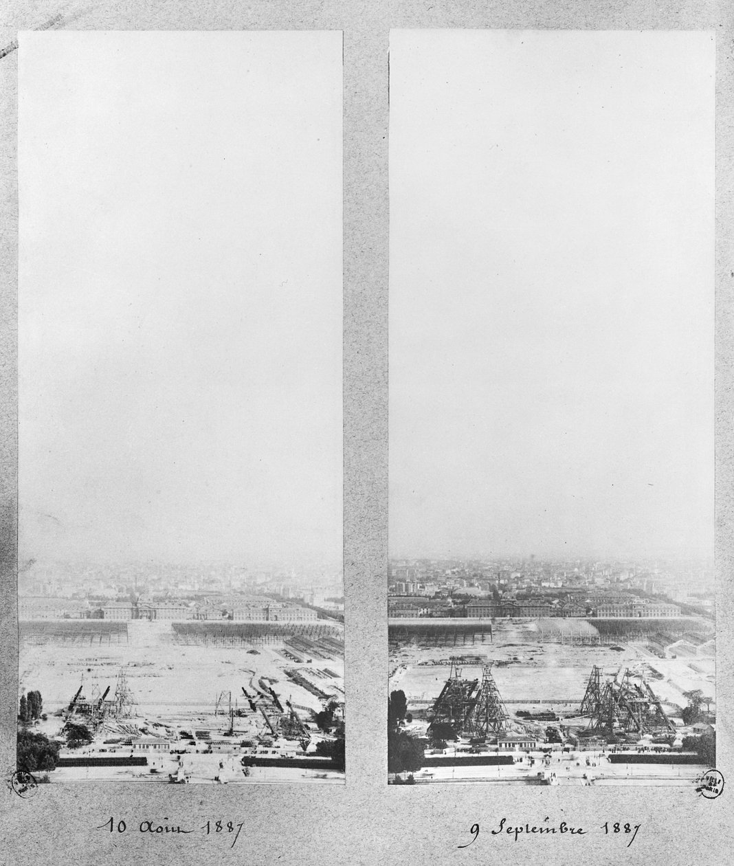 1887年8月10日和9月9日巴黎埃菲尔铁塔建筑的两个视图 作者 法国摄影师