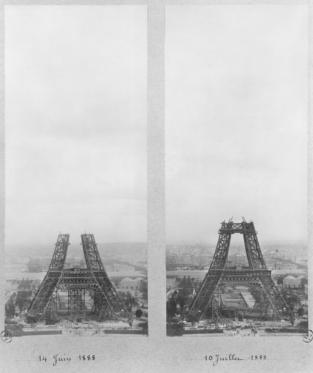 1888年6月14日和7月10日巴黎埃菲尔铁塔建筑的两个视图 作者 法国摄影师