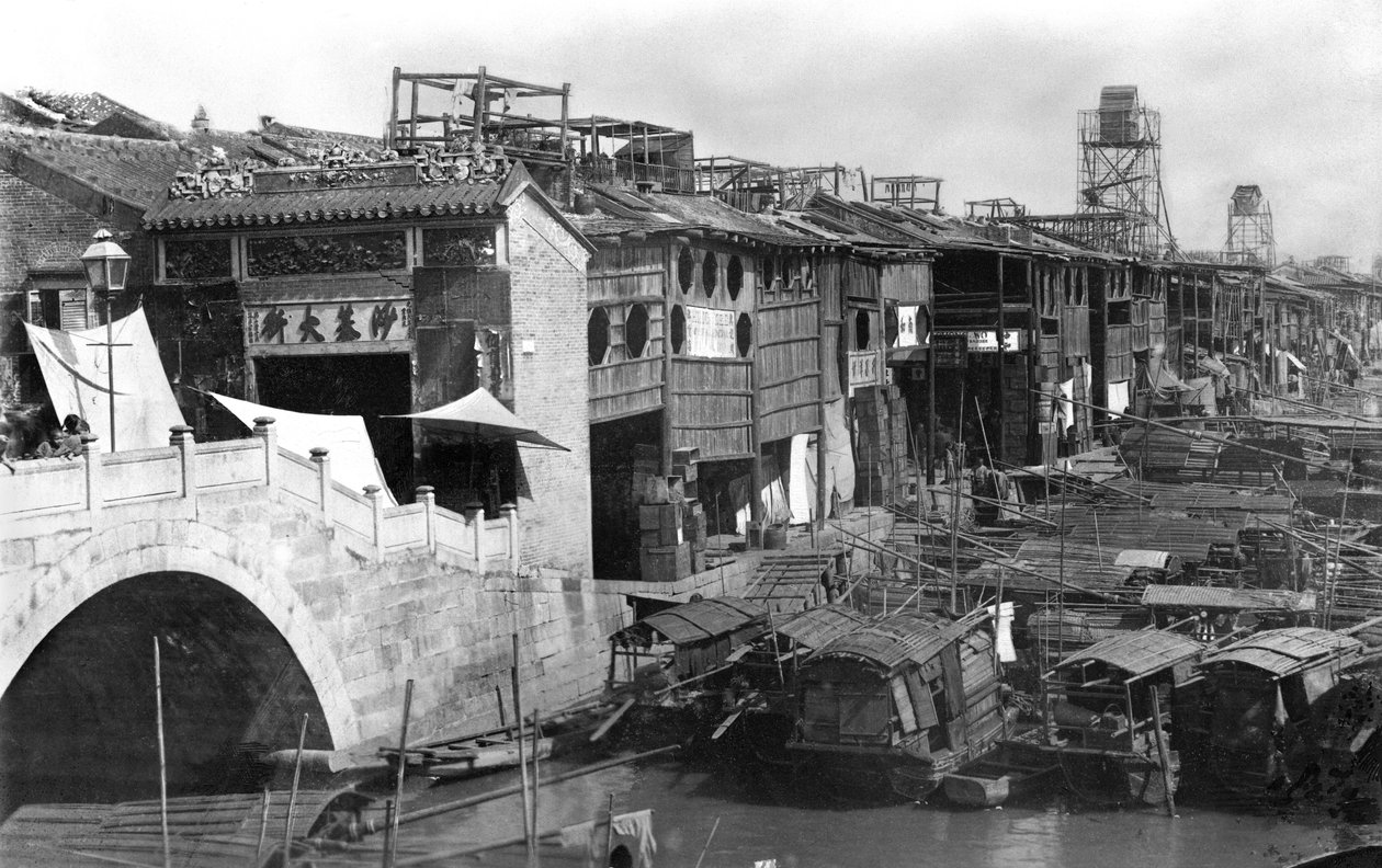 广州，中国，c.1900的看法 作者 法国摄影师