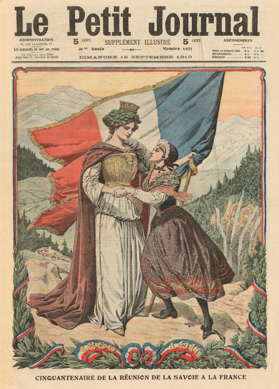 萨沃伊吞并法国50周年，插图来自&39;Le Petit Journal&39;，补充说明，1910年9月18日 作者 法语学校