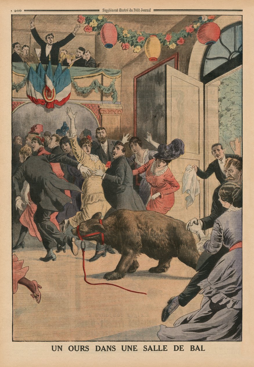 熊在舞厅，后盖插图来自&39;Le Petit Journal&39;，补充illustre，1914年6月21日 作者 法语学校
