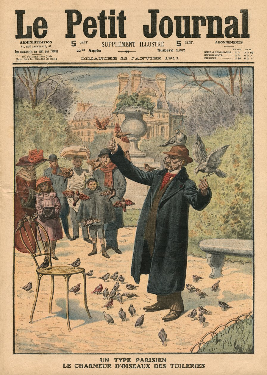 巴黎人类型，杜乐丽的鸟类魅力，来自“Le Petit Journal”的插图，补充说明，1911年1月22日 作者 法语学校