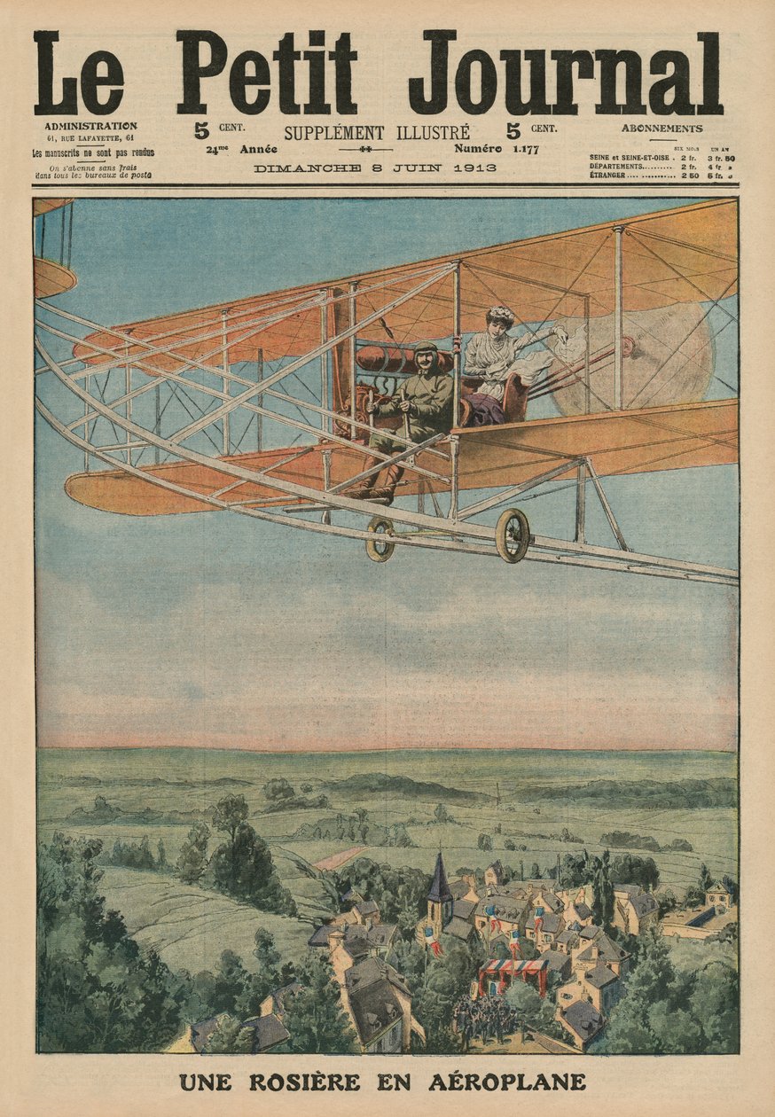飞机上的贤惠少女，来自&39;Le Petit Journal&39;的封面插图，补充illustre，1913年6月8日 作者 法语学校