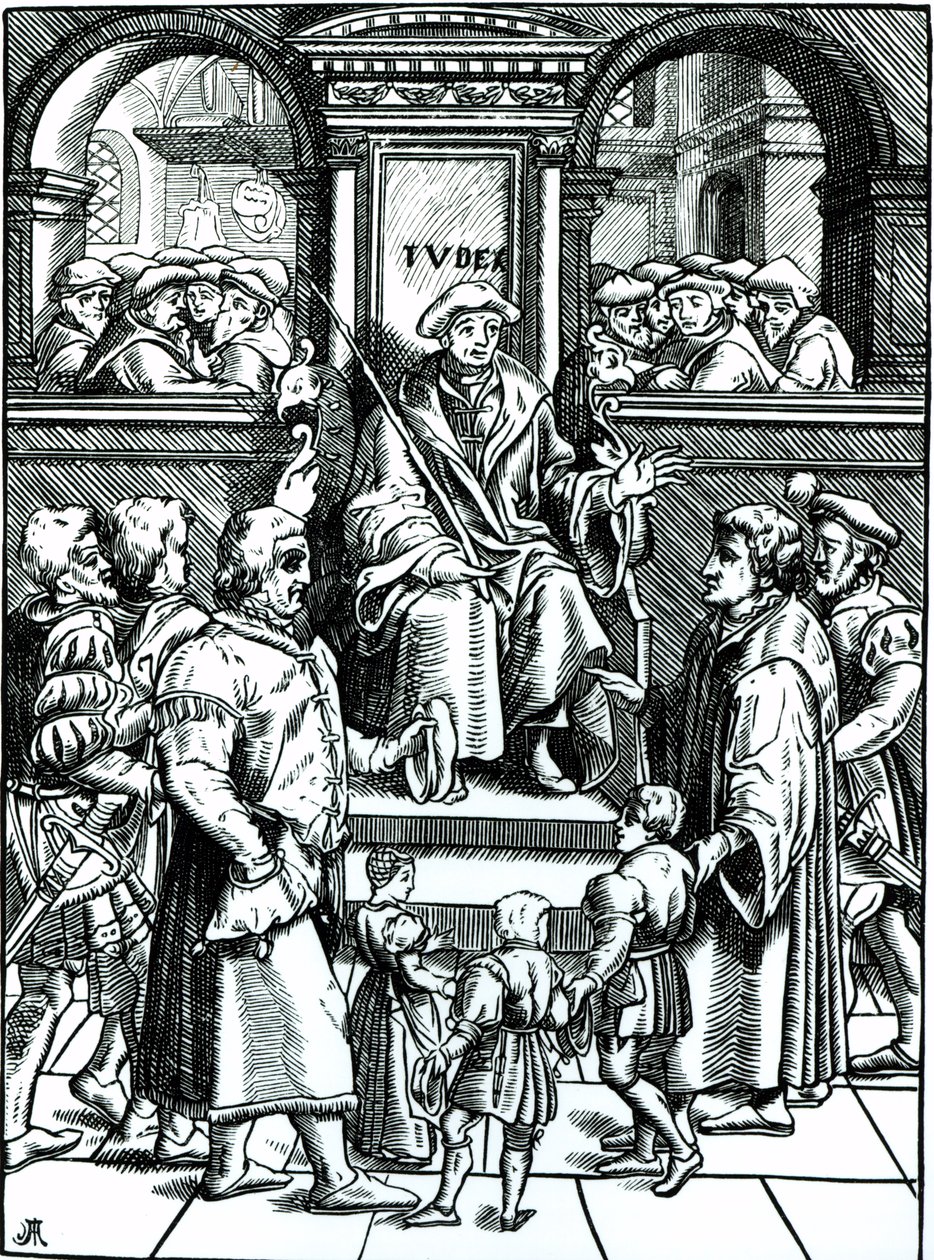 在Jois de Damhouder（1507-81）的“Refuge et Garand des Pupilles，Orphelins”木刻后，大白楼下院通过孤儿，1557年安特卫普出版（ 作者 法语学校