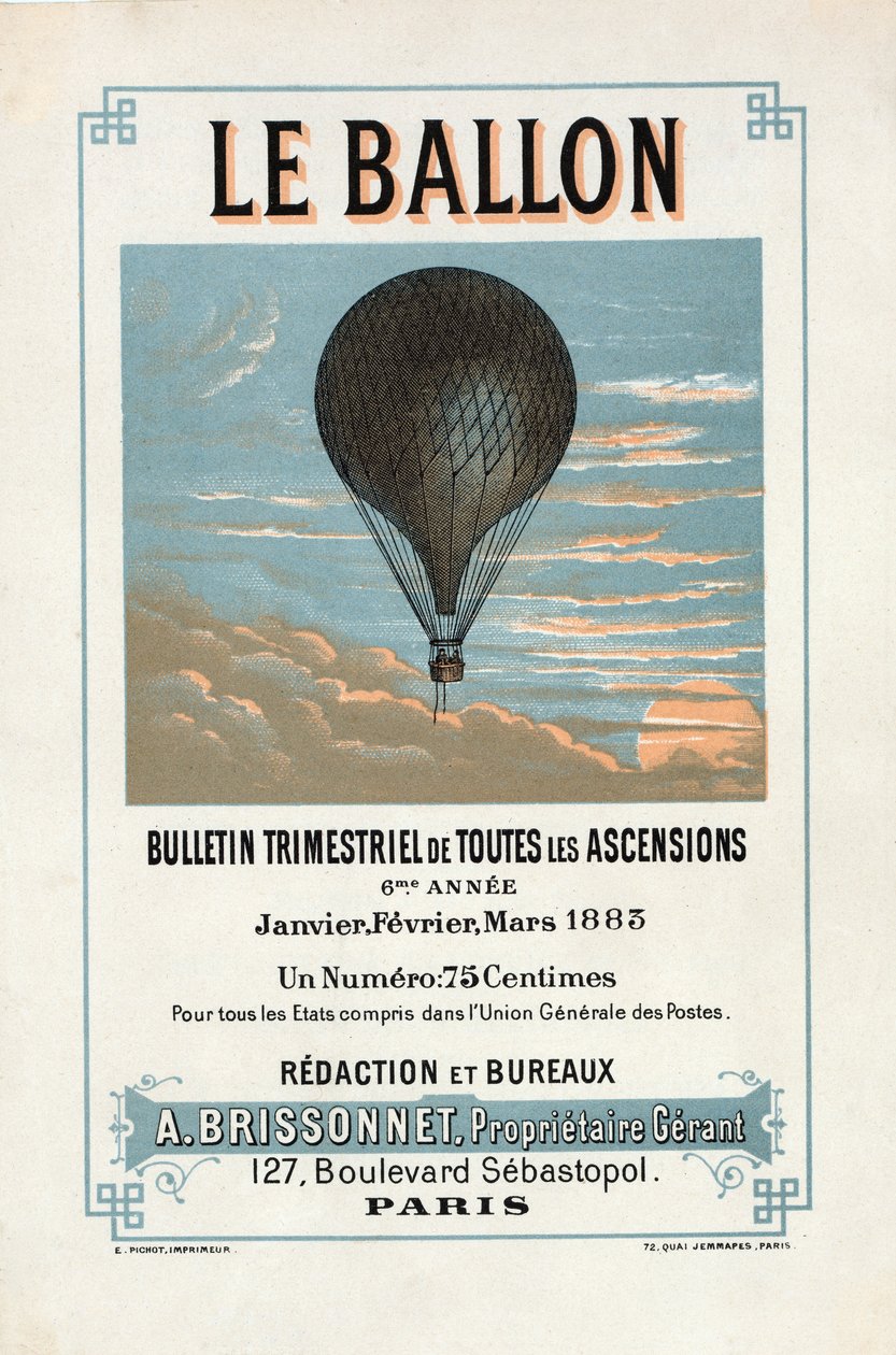 The Balloon的广告，1883年1月，2月，3月，酒吧。 1883年（彩色石版画） 作者 法语学校