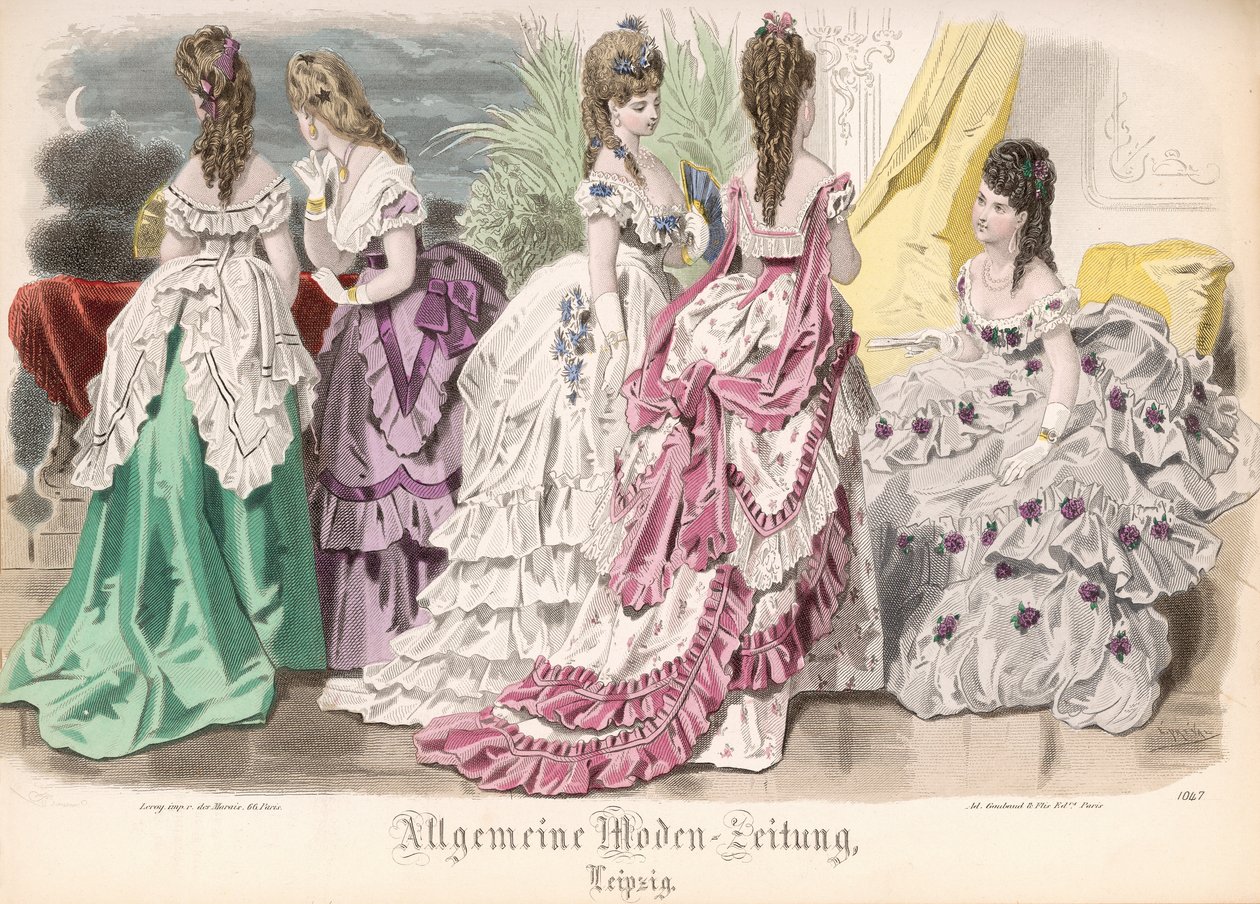 Ballgowns，来自&39;Allgemeine Moden-Zeitung&39;的时装板，莱比锡，1872年 作者 法语学校