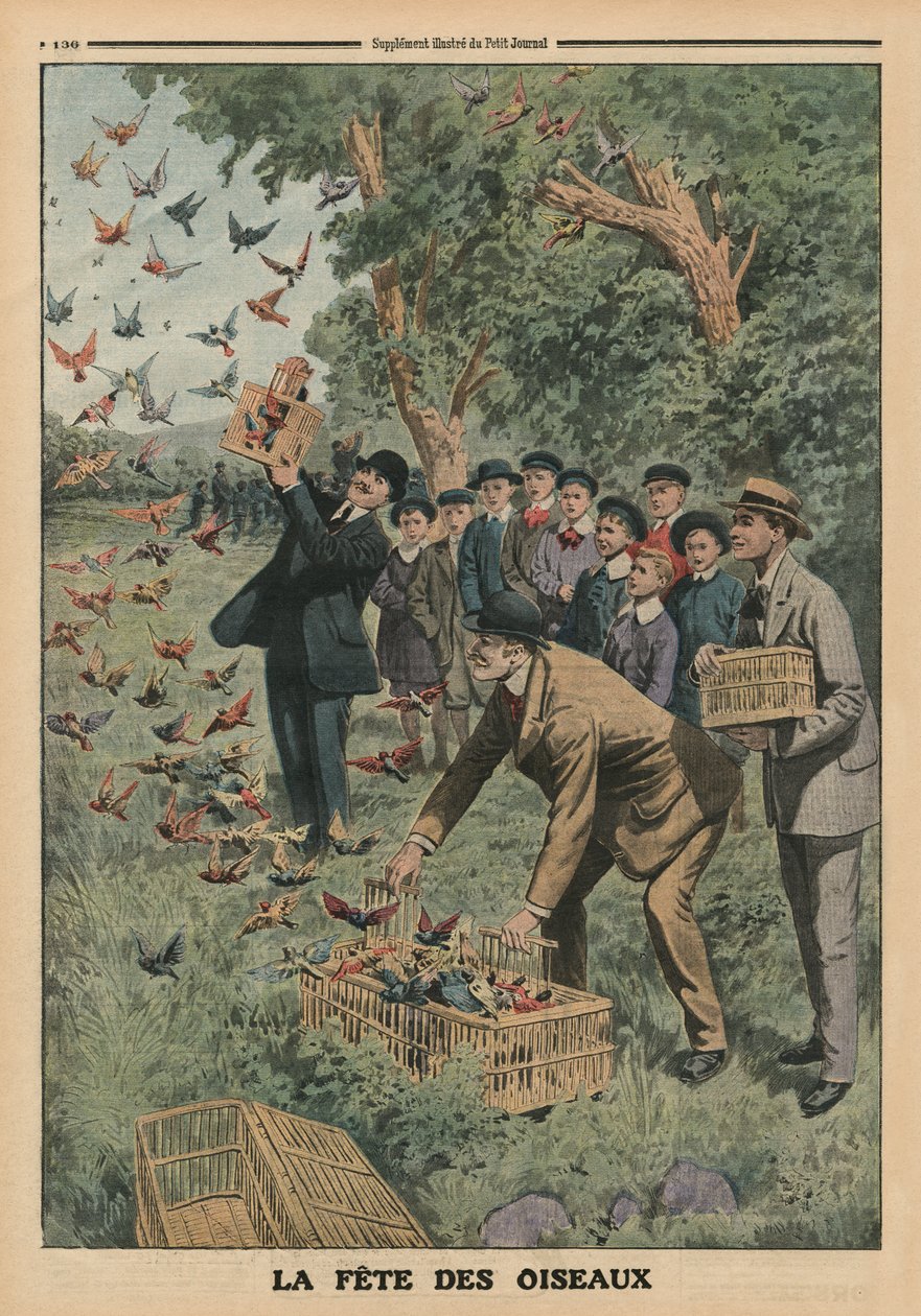 鸟类日，来自&39;Le Petit Journal&39;的封底插图，补充illustre，1913年4月27日 作者 法语学校