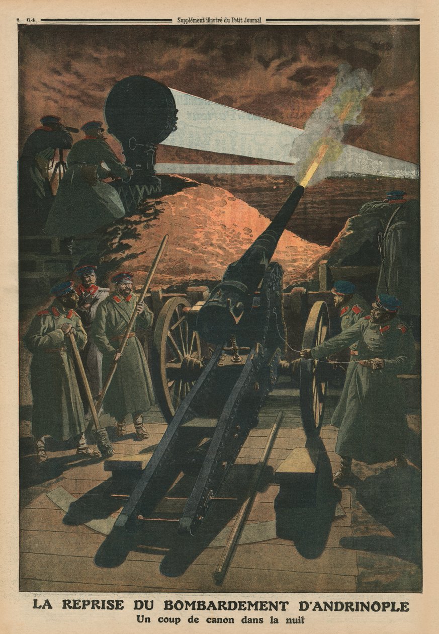 轰炸Andrinople再次，封面插图来自&39;Le Petit Journal&39;，补充illustre，1913年2月23日 作者 法语学校
