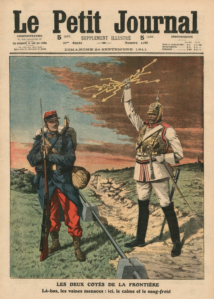 边界的两侧，封面插图来自&39;Le Petit Journal&39;，补充说明，1911年9月24日 作者 法语学校