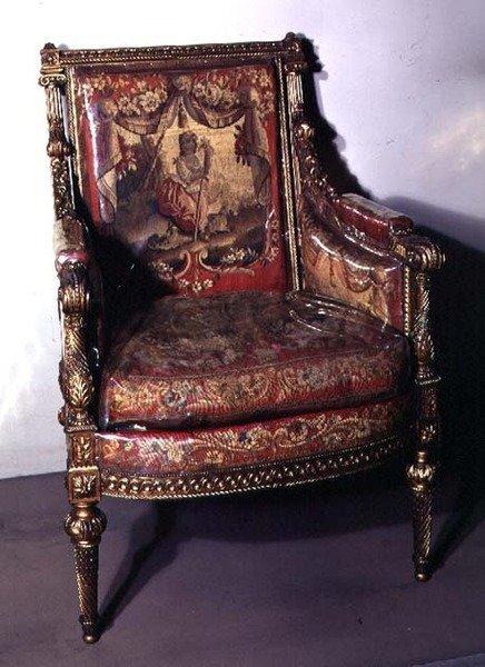 雕花扶手椅，软垫挂毯，1780（镀金木） 作者 法语学校