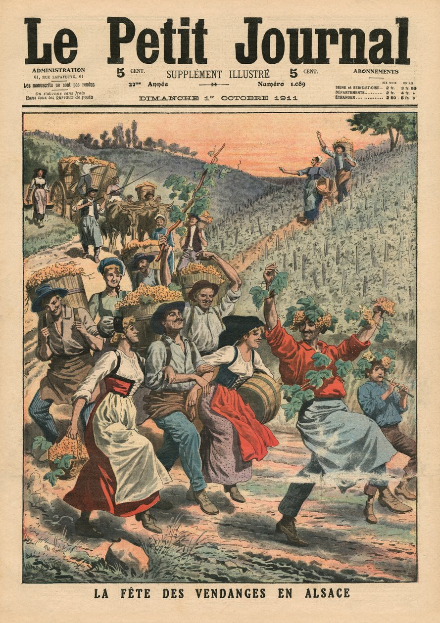 庆祝阿尔萨斯的葡萄酒收获，来自&39;Le Petit Journal&39;的插图，补充说明，1911年10月1日 作者 法语学校