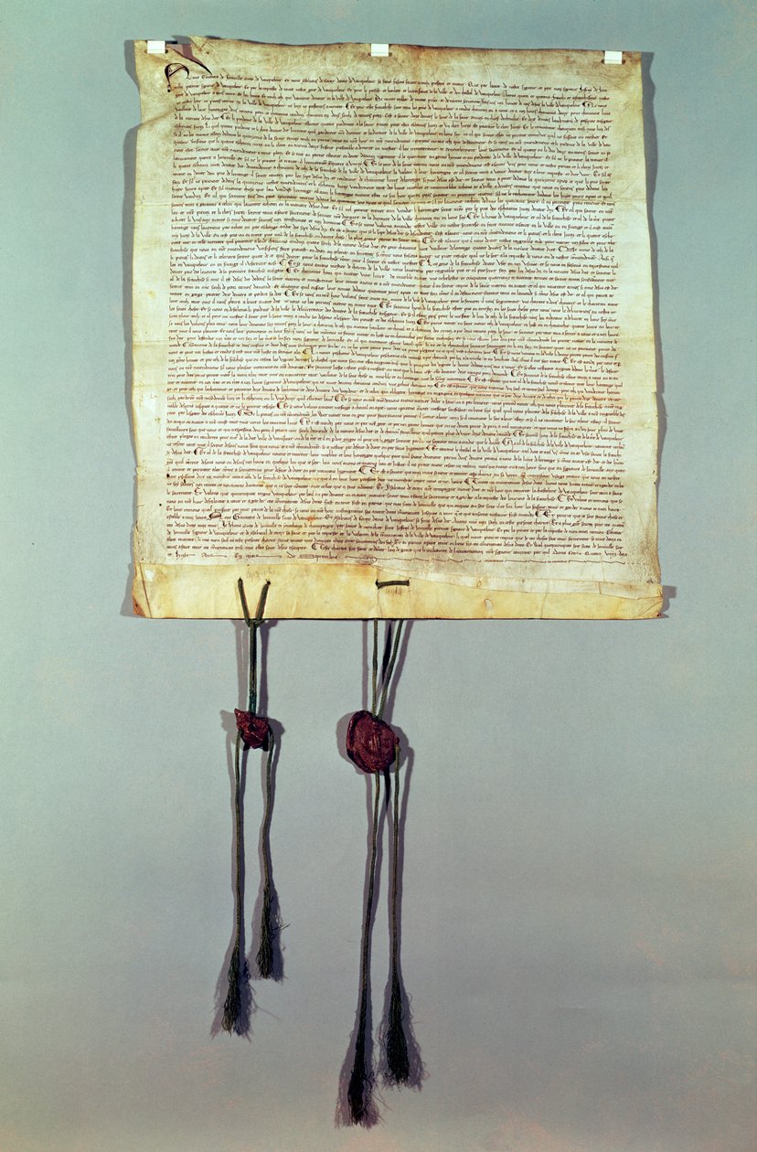 由Gauthier de Joinville批准的Vaucouleurs市特许经营宪章，由他的叔叔Jean de Joinville证实，1298年9月 作者 法语学校