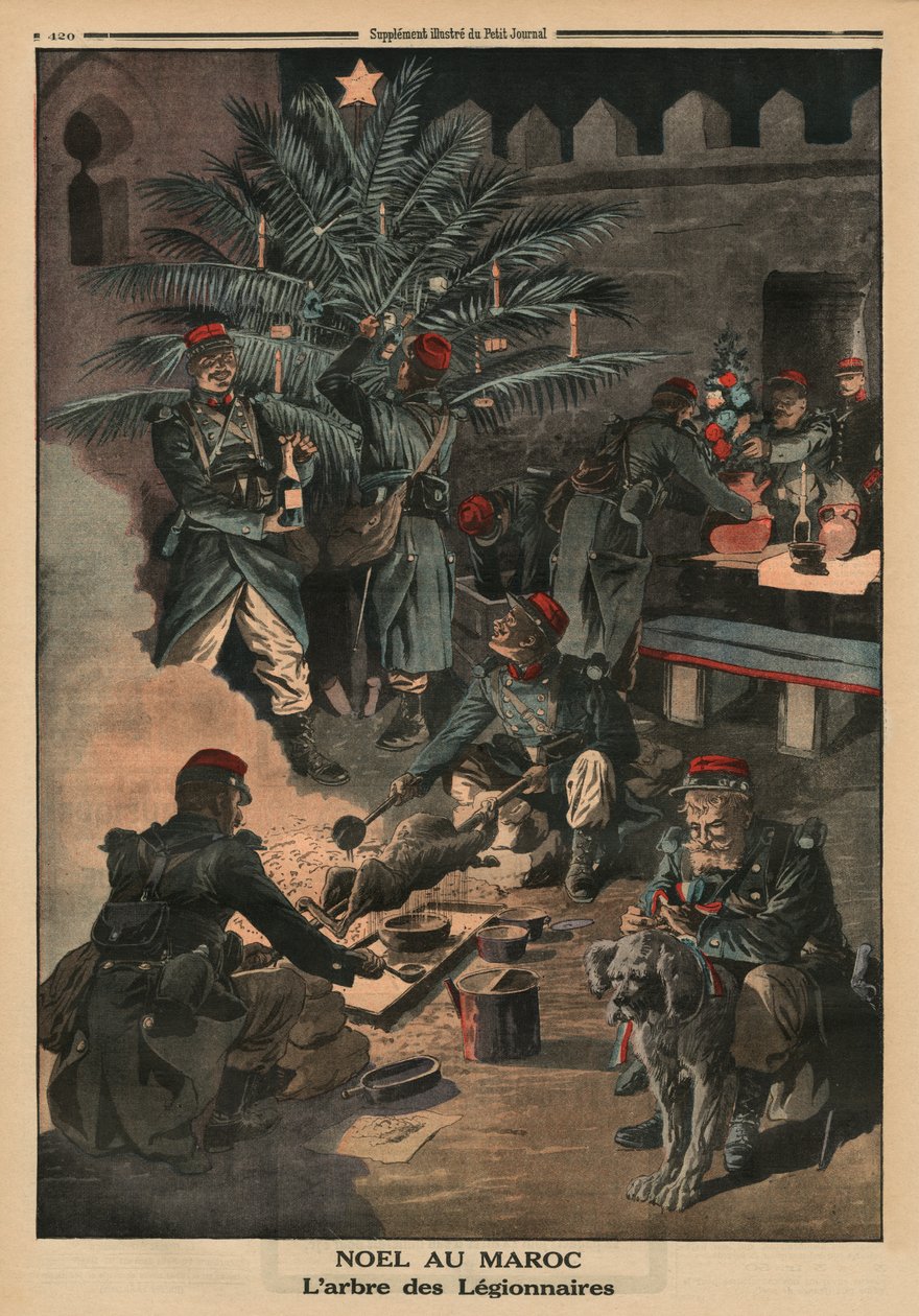 圣诞节在摩洛哥，退伍军人的圣诞树，封面插图来自&39;Le Petit Journal&39;，补充illustre，1913年12月28日 作者 法语学校