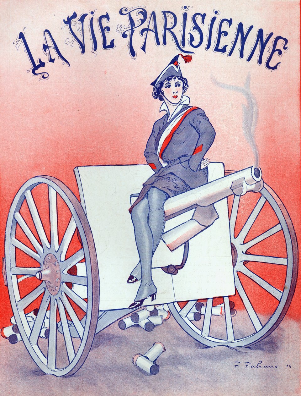 1915年1月16日，坐在枪管上的女人&39;La Vie Parisienne&39;的封面 作者 法语学校