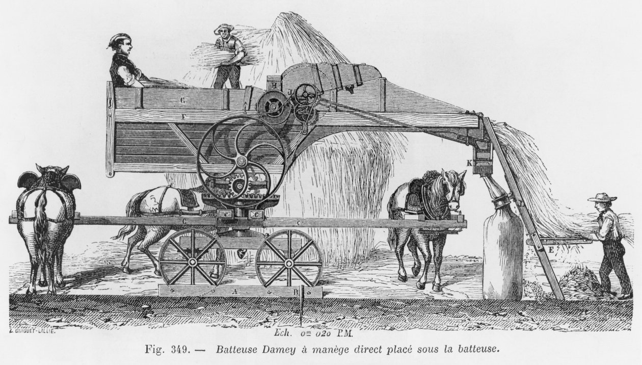 Damey脱粒机带旋转系统，插图来自EO Lami的&39;Dictionnaire de l&39;Industrie&39;，c.1850 作者 法语学校