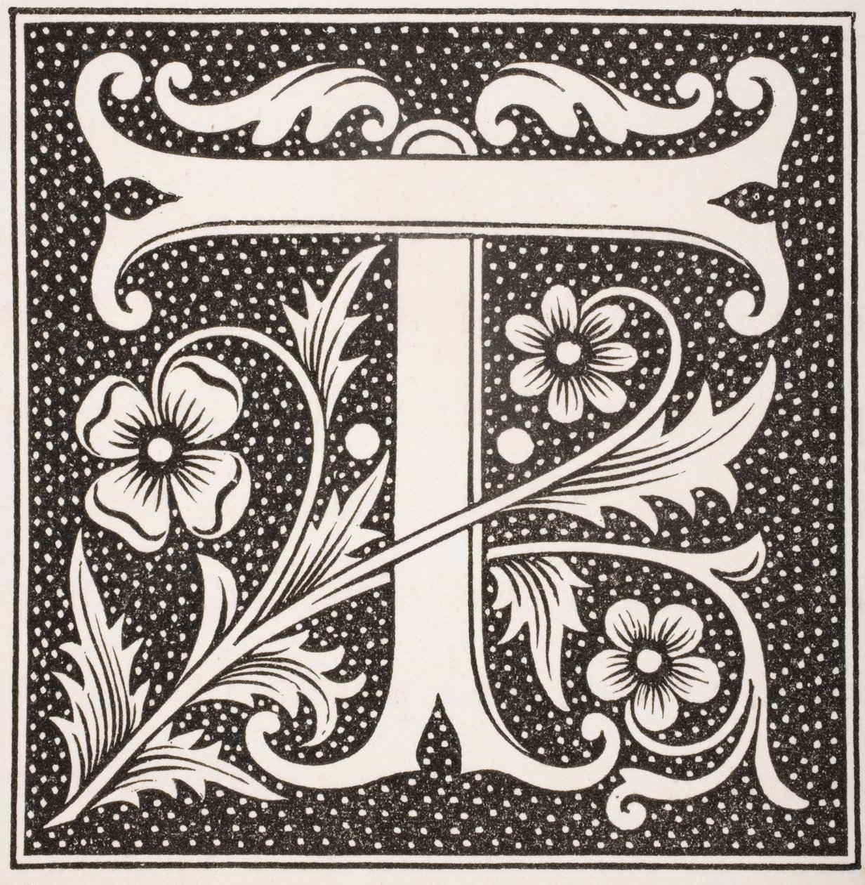 装饰字母&39;T&39;，来自&39;中世纪和文艺复兴&39;的Paul Lacroix（1806-84）于1847年出版 作者 法语学校