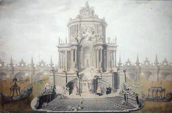 法国多芬路易斯（1729-65）1745年婚礼庆典的装饰设计（wc＆gouache on paper） 作者 法语学校