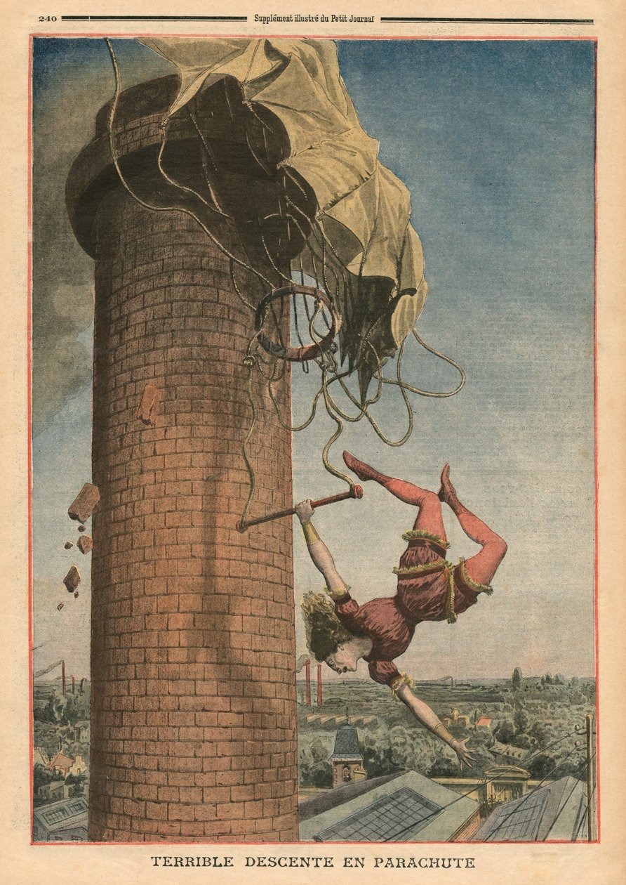 可怕的降落伞，Viola Spencer，来自&39;Le Petit Journal&39;的插图，补充说明，1910年7月24日 作者 法语学校
