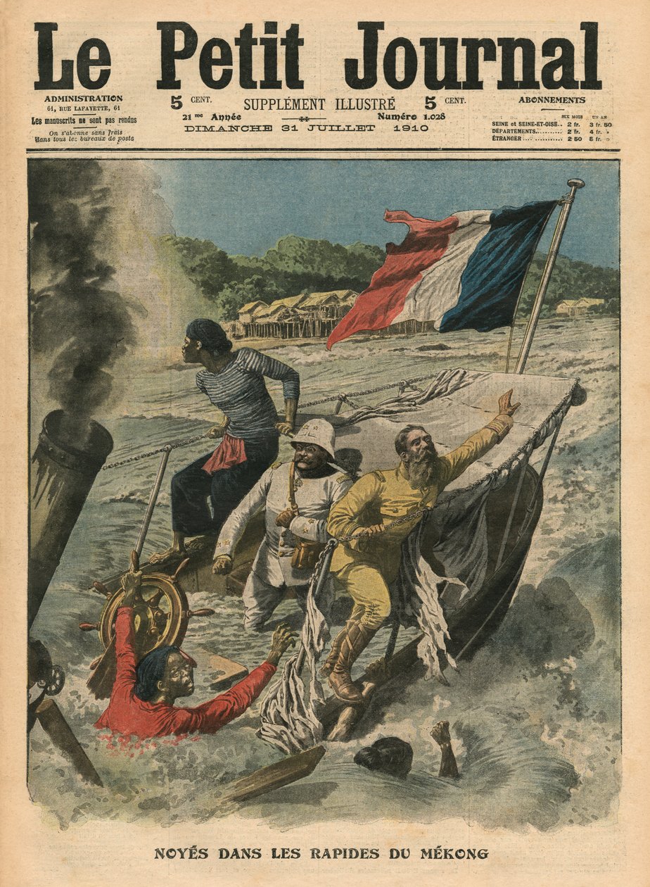 淹没在湄公河急流中，插图来自&39;Le Petit Journal&39;，补充illustre，1910年7月31日 作者 法语学校