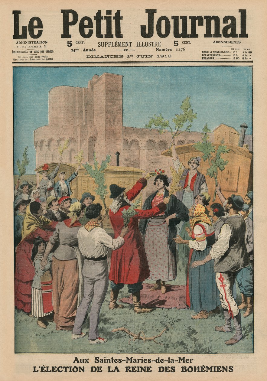 选举波希米亚女王，Sainte-Maries-de-la-Mer，来自&39;Le Petit Journal&39;的封面插图，补充说明，1913年6月1日 作者 法语学校