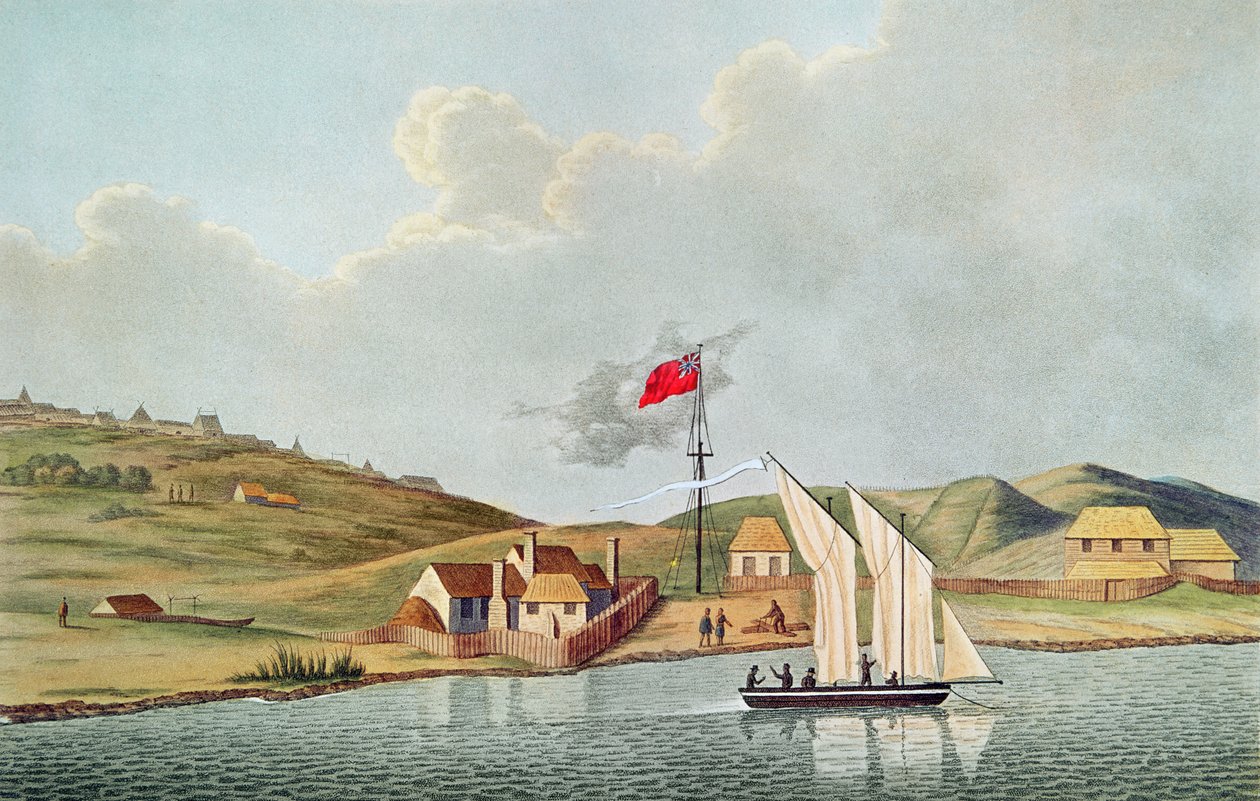 新西兰Kidikidi的英国传教士，作者：路易斯·克劳德·德·菲欣纳（Louis Claude de Freycinet，1779-1842）“世界环绕着乌拉尼亚的护卫舰1817-20” 作者 法语学校
