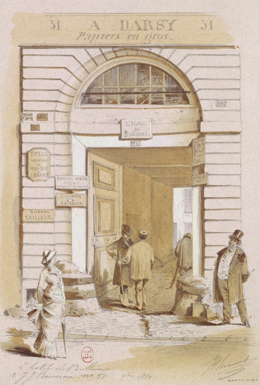 1880年巴黎Jean-Jeacques Rousseau街57号酒店入口处（纸上写着） 作者 法语学校