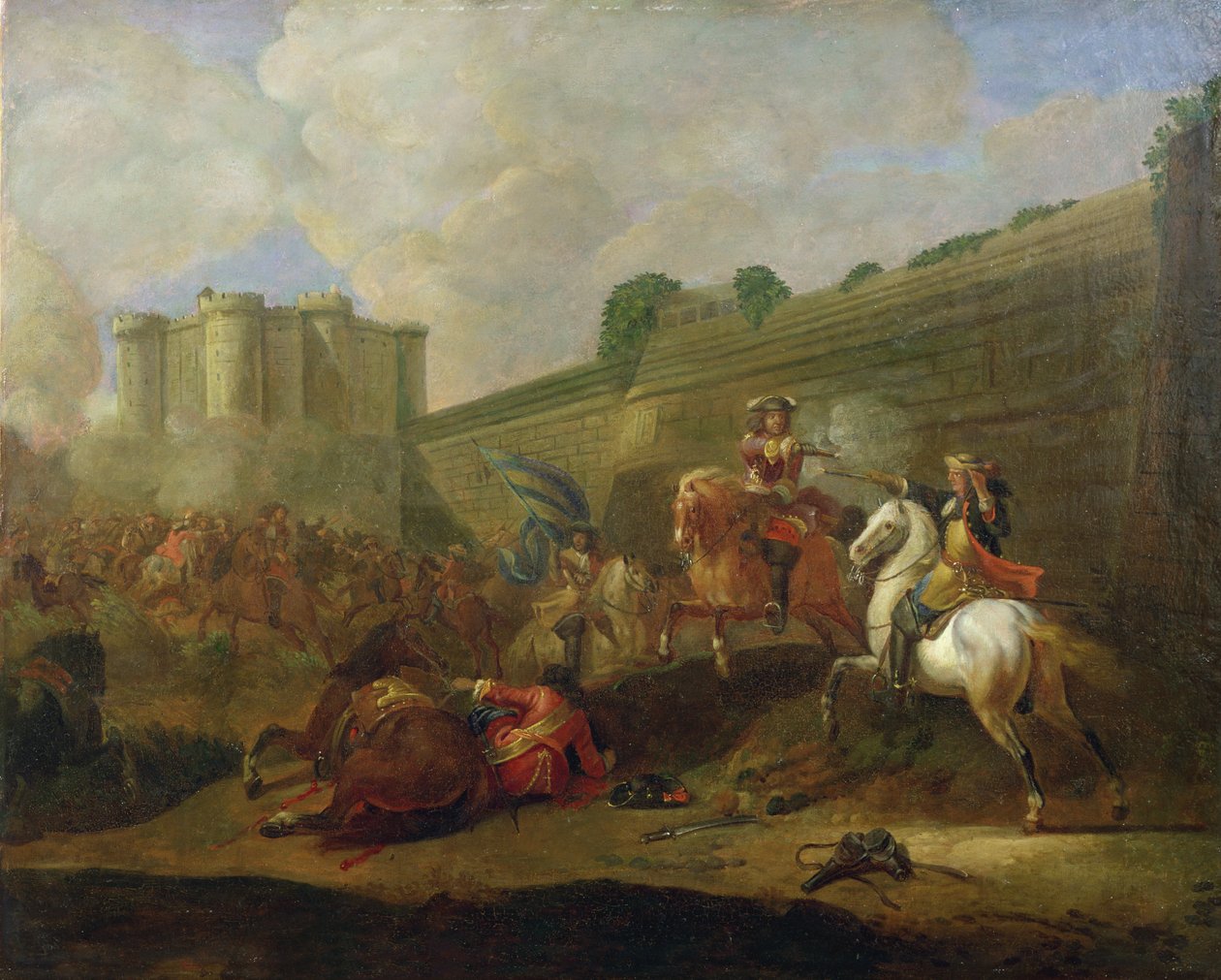 由巴士底狱城墙在Faubourg Saint-Antoine举行的Fronde剧集，c.1648 作者 法语学校