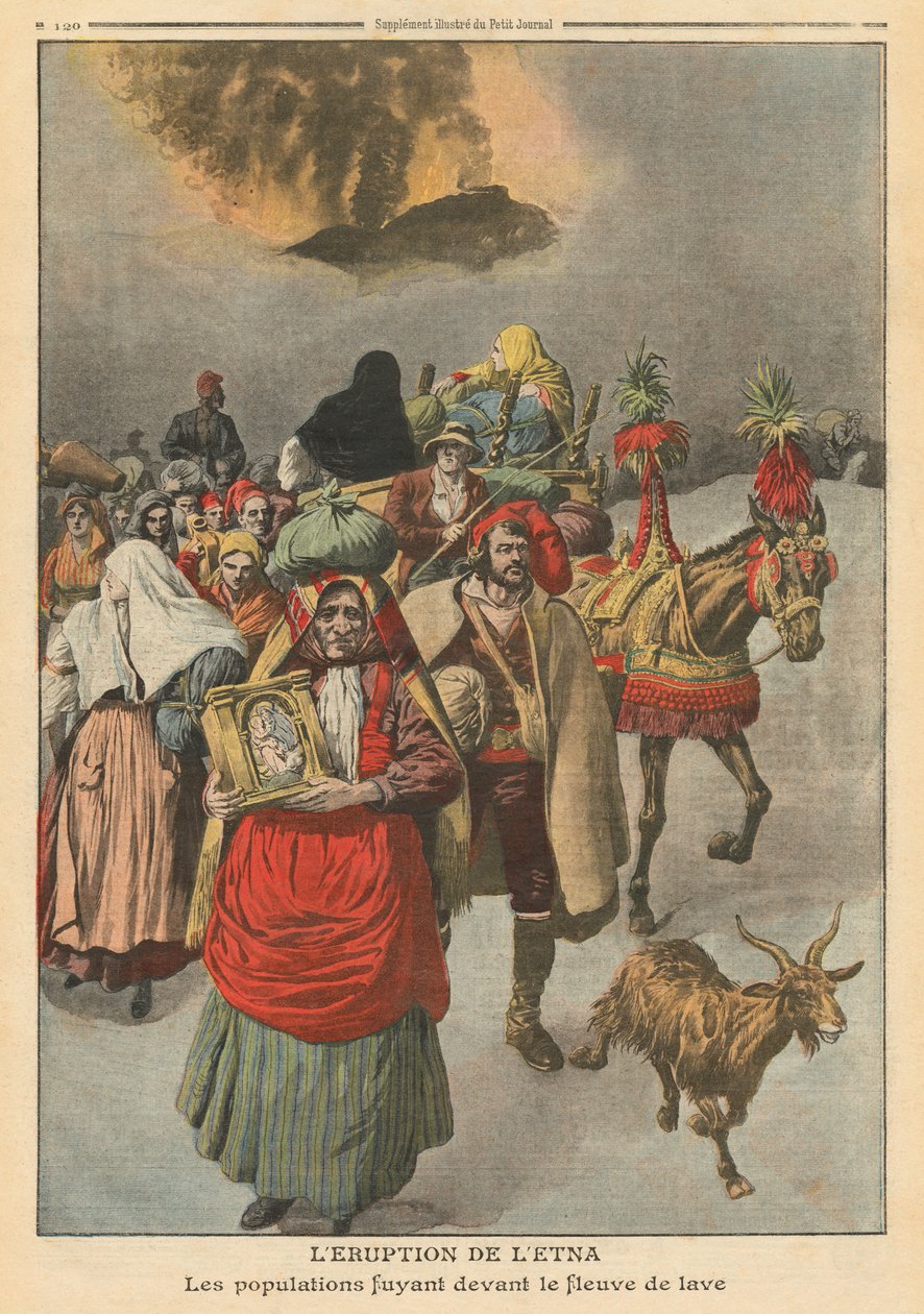 埃特纳火山的喷发，来自&39;Le Petit Journal&39;的插图，补充illustre，1910年4月10日 作者 法语学校