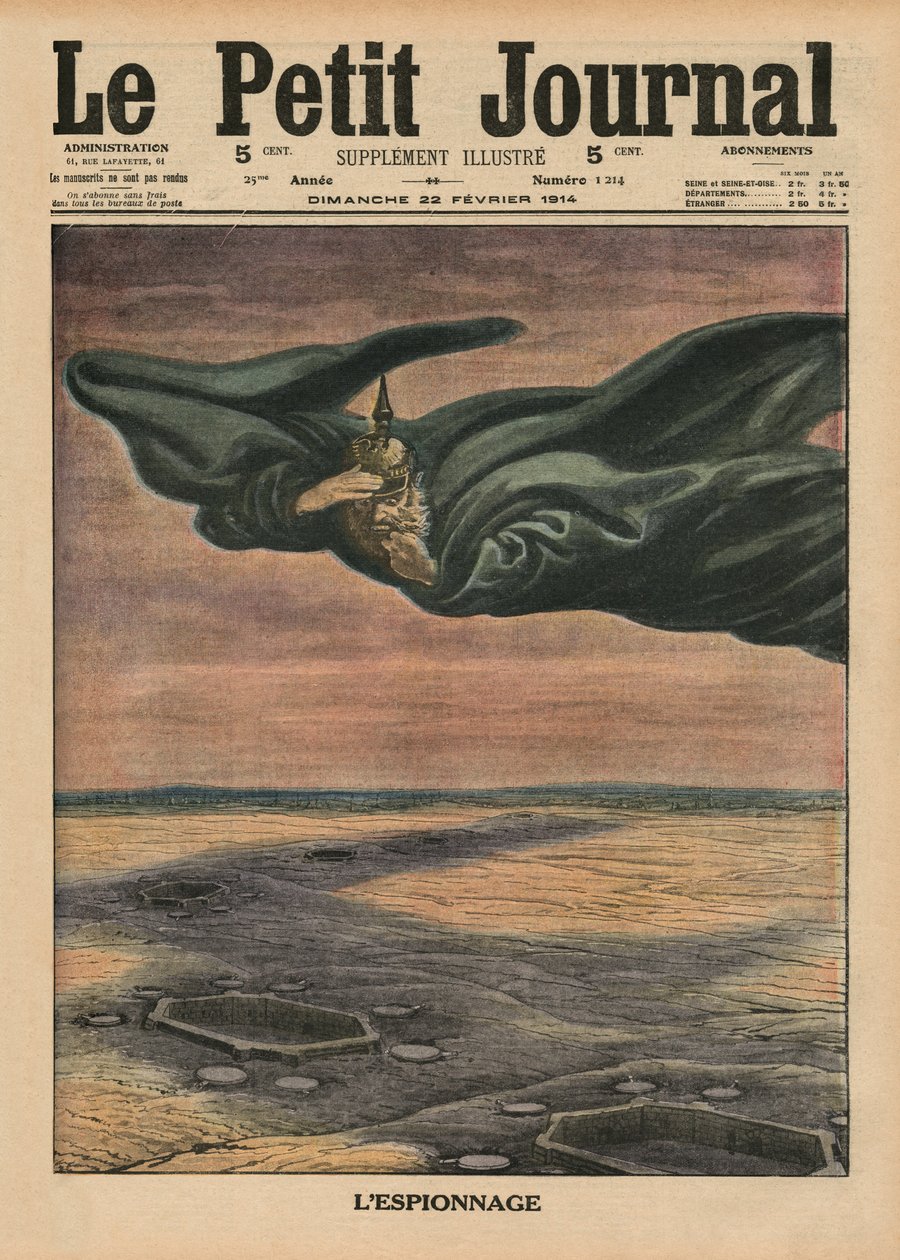 间谍，封面插图来自&39;Le Petit Journal&39;，补充illustre，1914年2月22日 作者 法语学校