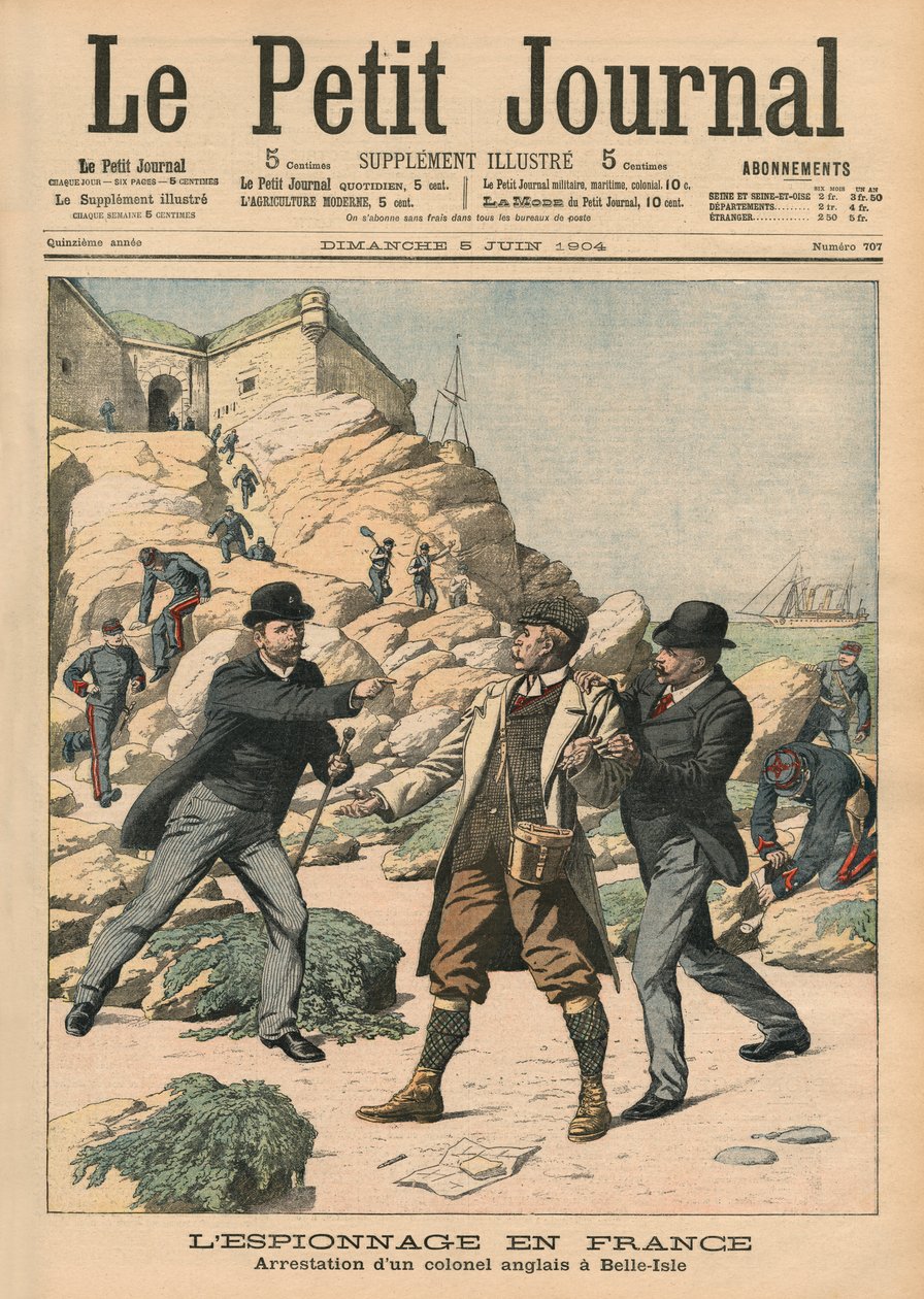 法国的间谍活动，Belle-Isle英国上校的逮捕，“Le Petit Journal”的插图，补充说明，1904年6月5日 作者 法语学校