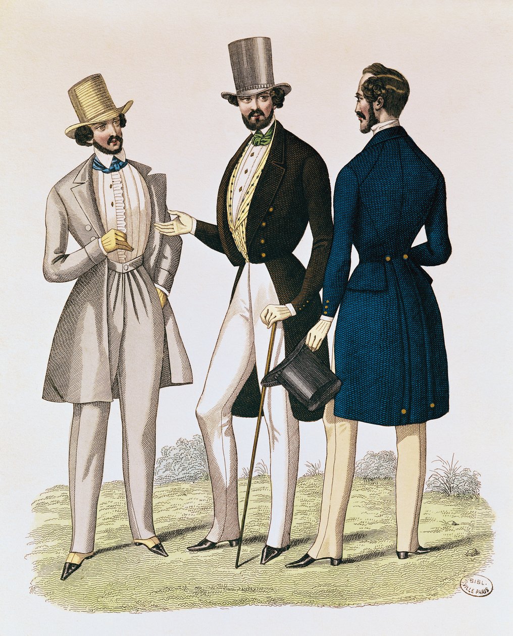 描绘男性服装的时装板，由&39;La Fashion&39;出版，1841年 作者 法语学校