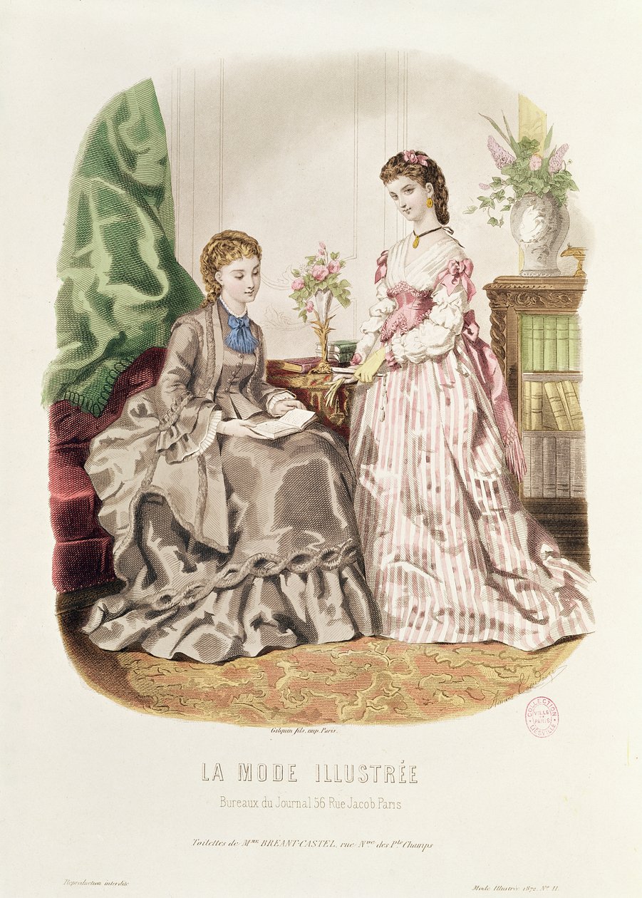 时装板显示的女孩，插图来自&39;La Mode Illustree&39;，1872年 作者 法语学校