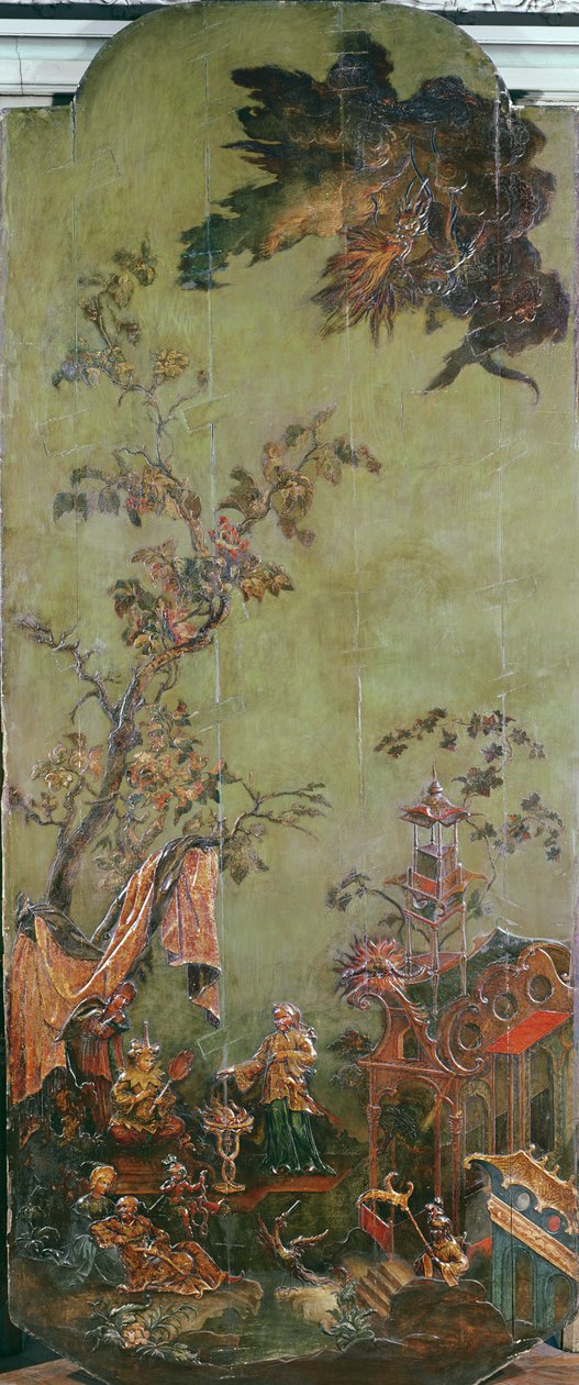 火灾，来自一系列描绘四种元素的面板，c.1730（多彩木材） 作者 法语学校