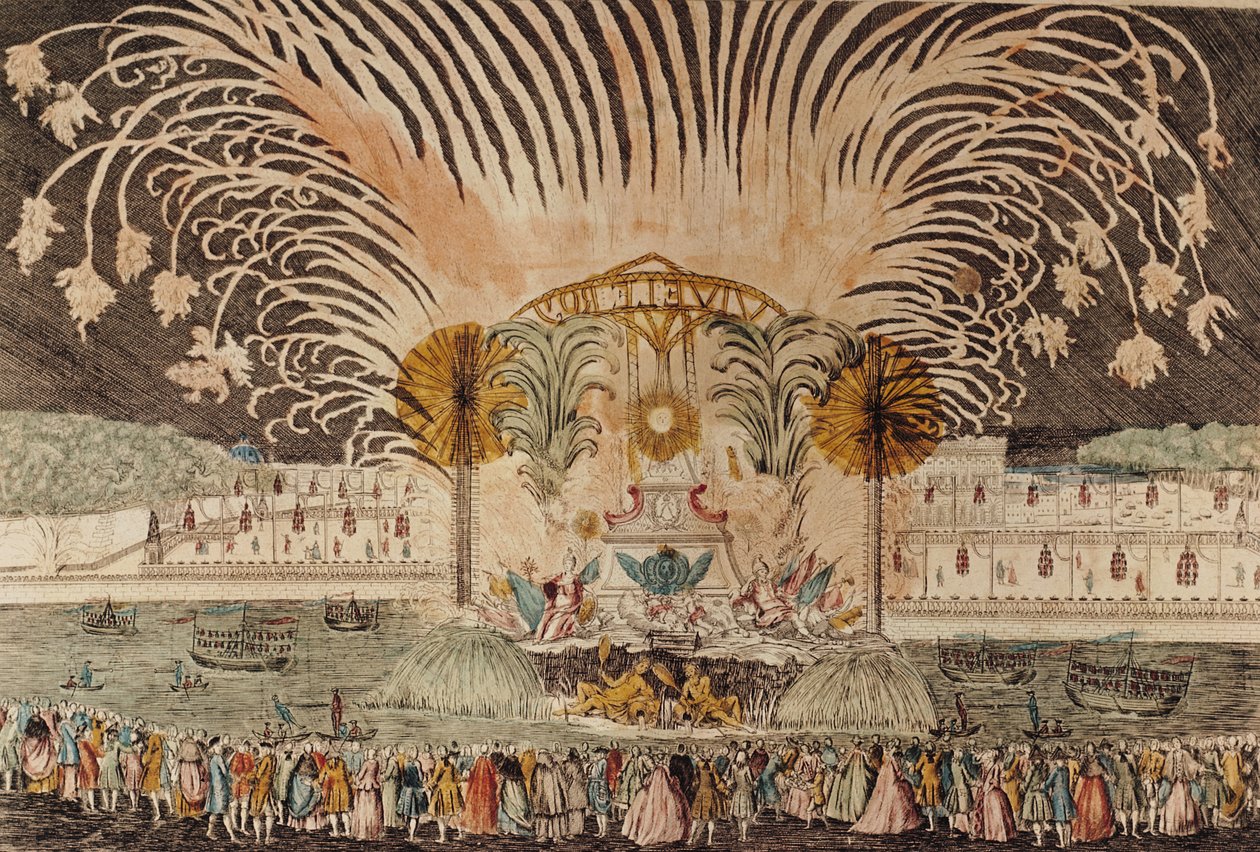 在1763年6月20日国王骑马雕像奉献的场合，路易十五地方的烟花汇演（另见265480） 作者 法语学校
