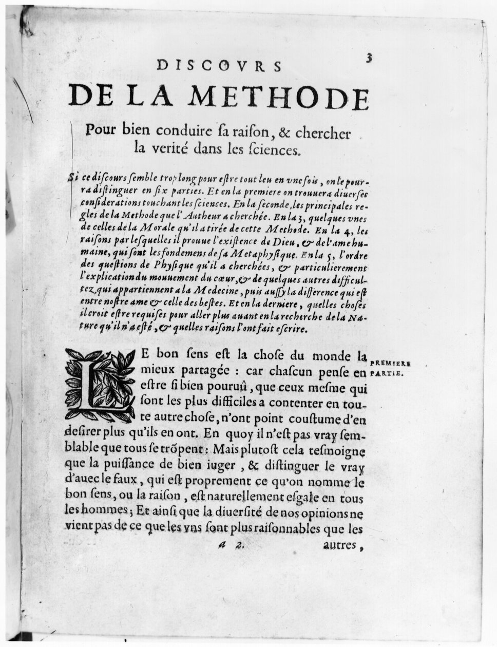 Rene Descartes的第一页&39;Discours de la Methode&39;（1596-1650） 作者 法语学校