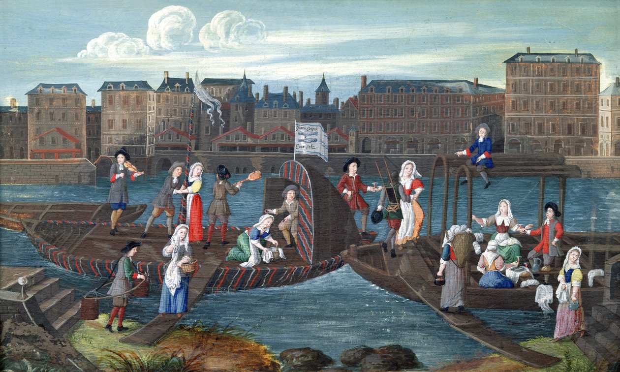 1670年Quai de la Megisserie的鱼店和洗衣船 作者 法语学校