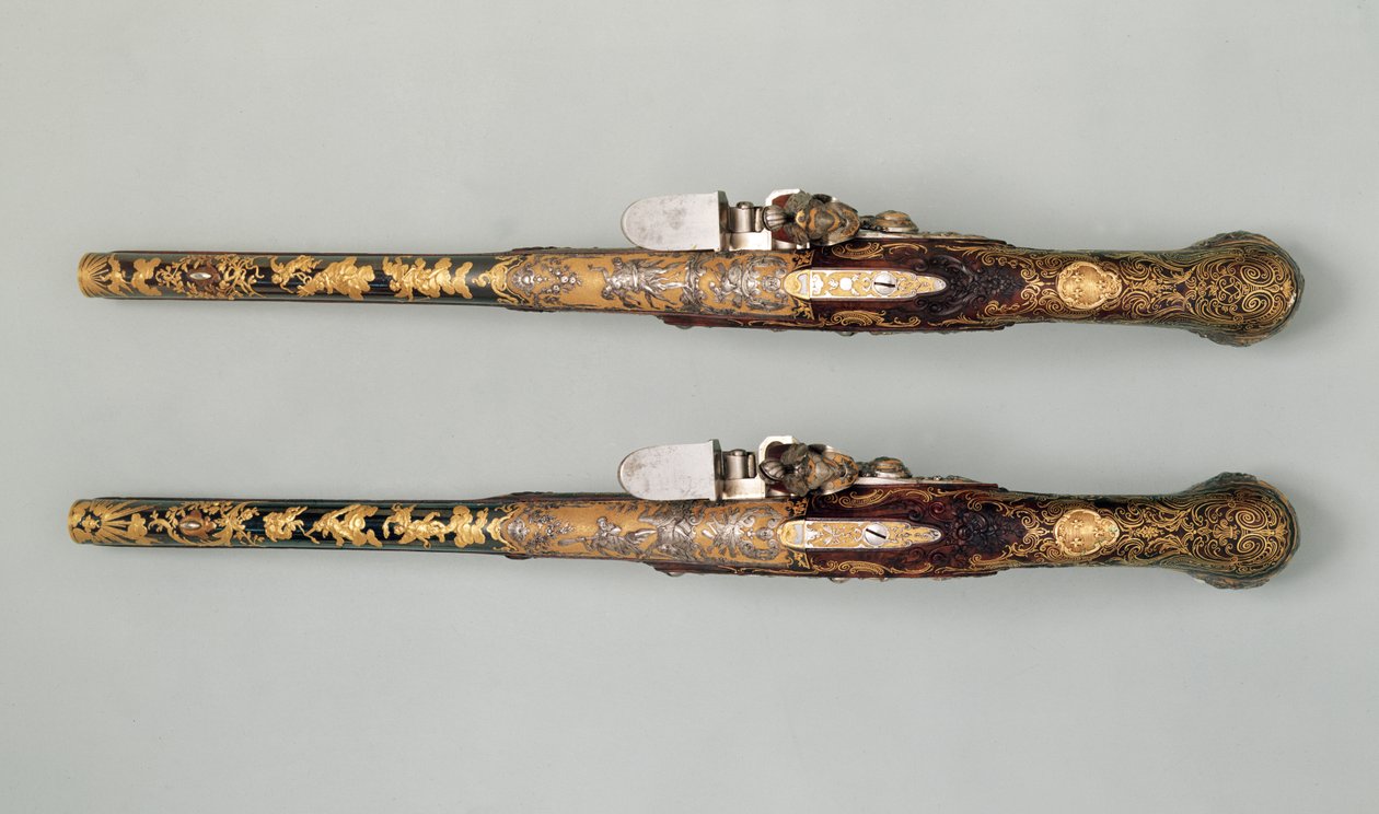 燧发枪手枪，c.1690 作者 法语学校
