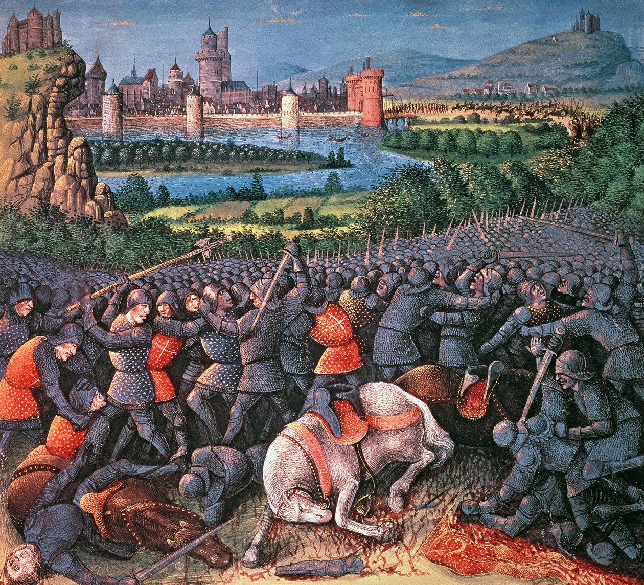 Fr 5594，f.37v战斗场景，来自Passages faits Outremer，由Sebastian Marmoret撰写，c.1490 作者 法语学校