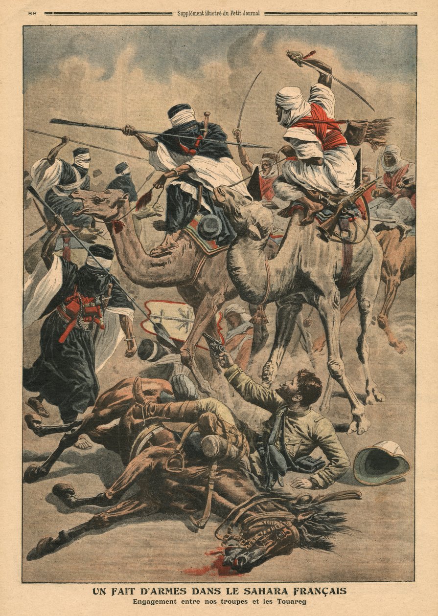 1907年3月17日，法国军队在撒哈拉，“Le Petit Journal”的插图，补充说明 作者 法语学校