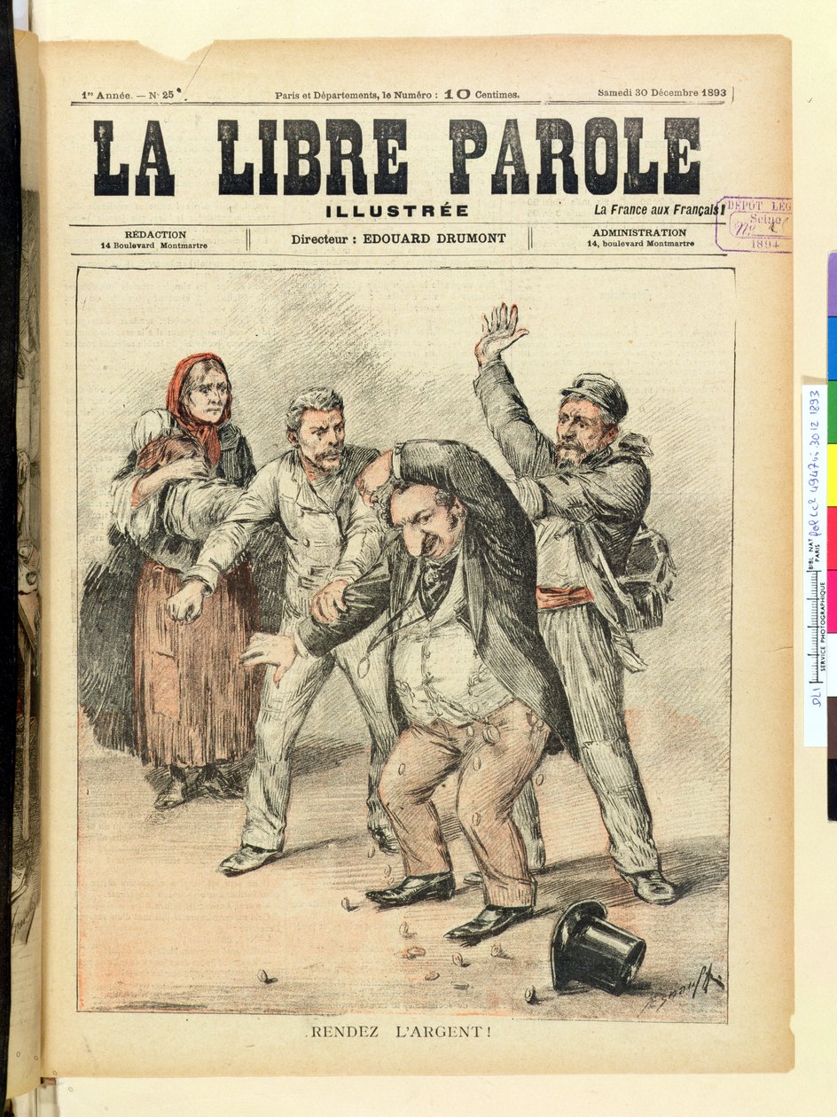 赠送金钱！，1893年12月30日La Libre Parole杂志的封面 作者 法语学校