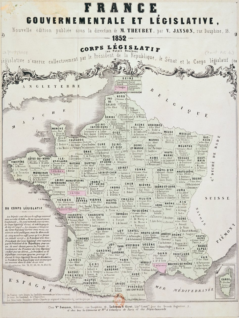 法国政府和立法地图，由Ledoyen und Giret，巴黎，1852年印制 作者 法语学校