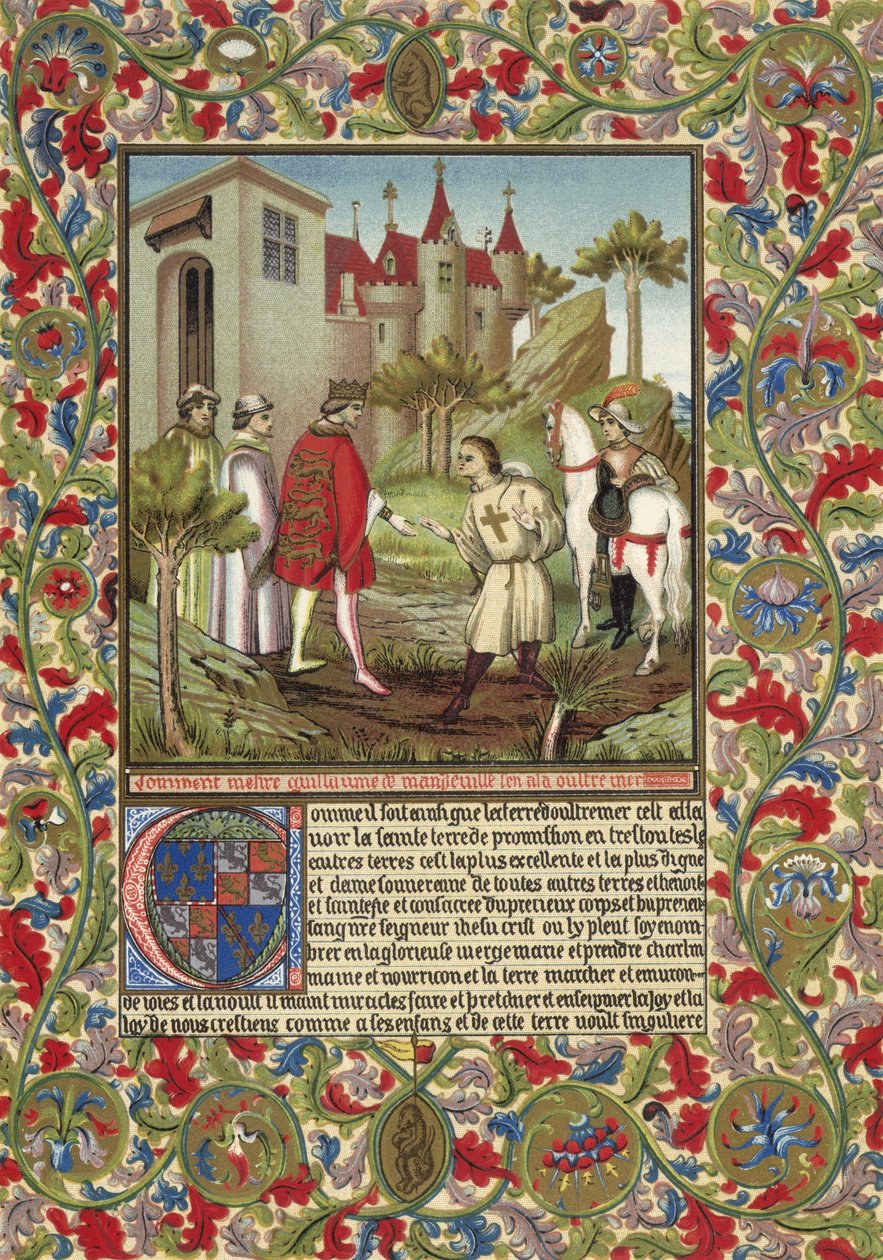 埃塞克斯第三伯爵Guillaume de Mandeville会见Richard the Lionheart（彩色石版画） 作者 法语学校