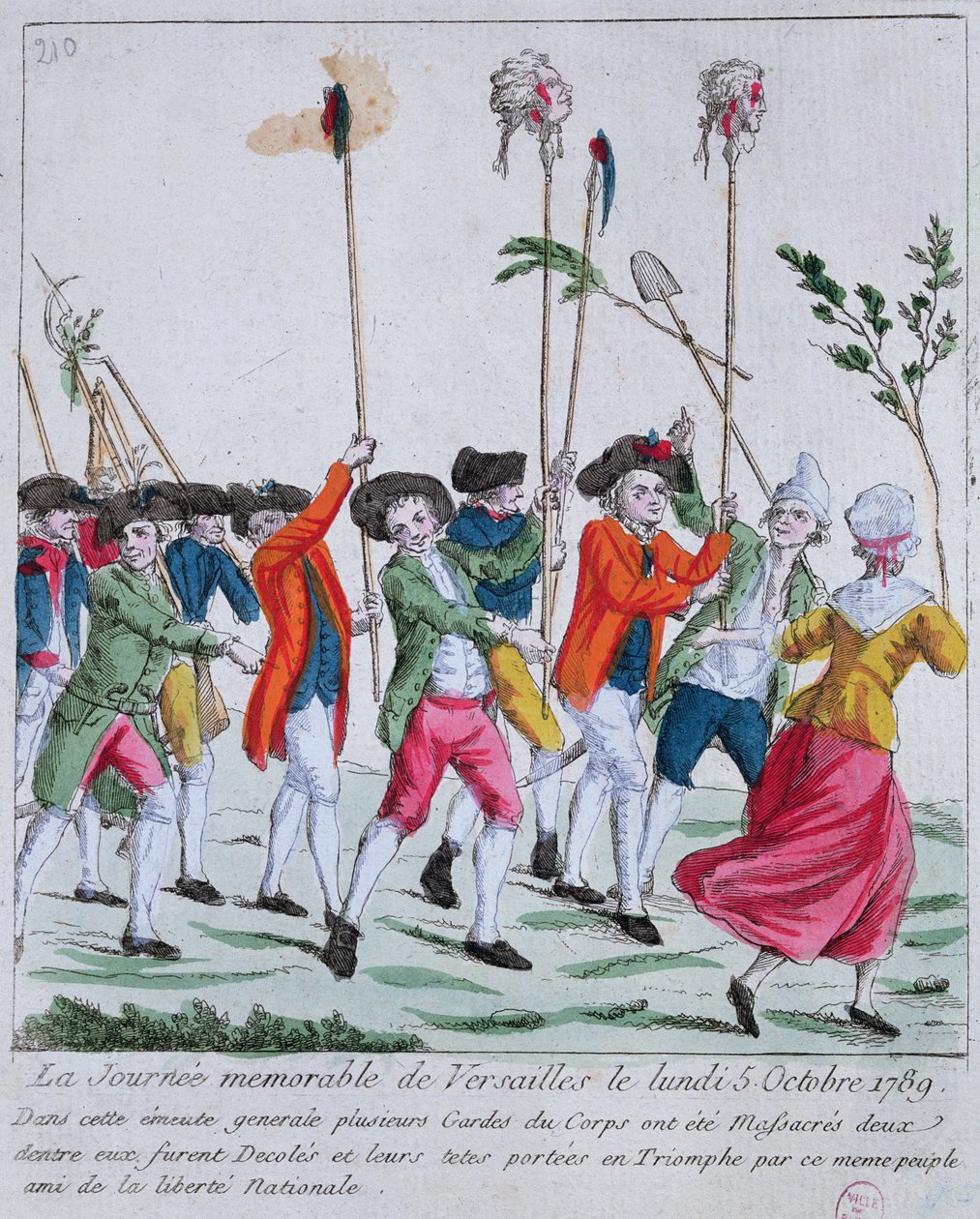 1789年10月5日在巴黎暴徒的凡尔赛宫被杀的两名国王队卫兵的头颅在巴黎战胜巴黎 作者 法语学校