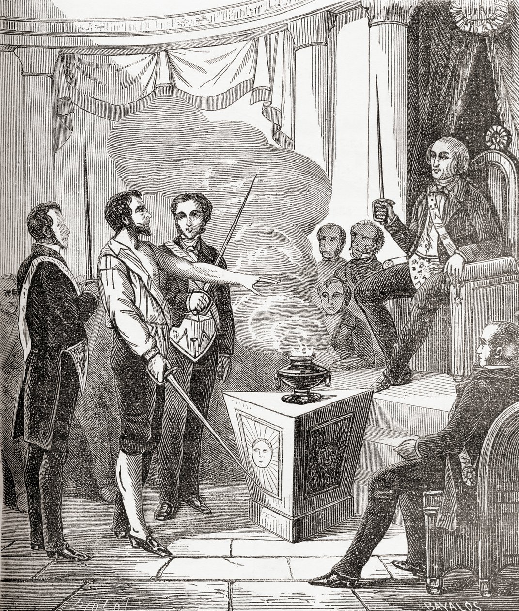 从&39;Societes Secretes，les Francs Macons&39;开始，将法国梅森引入兄弟会，发表于c.1867 作者 法语学校