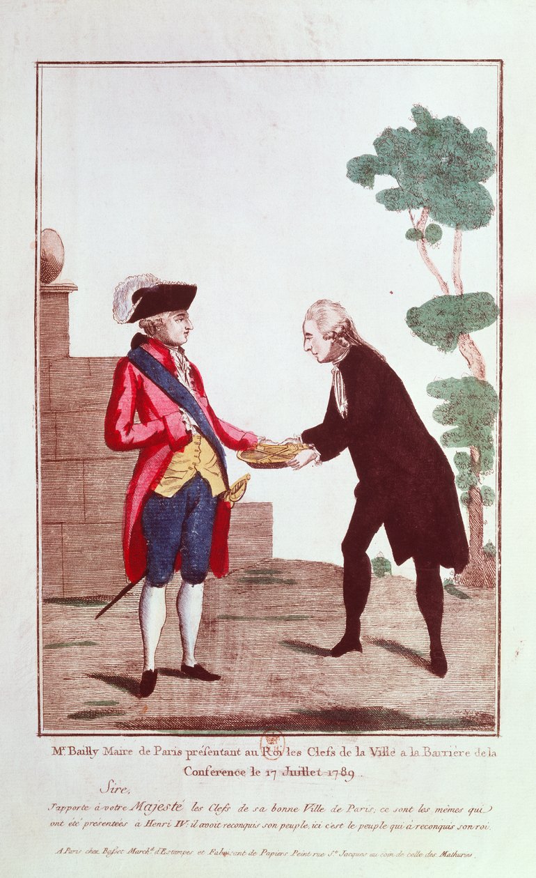 Jean Sylvain Bailly（1736-93）1789年7月17日向路易十六（1754-93）赠送了巴黎市的钥匙 作者 法语学校