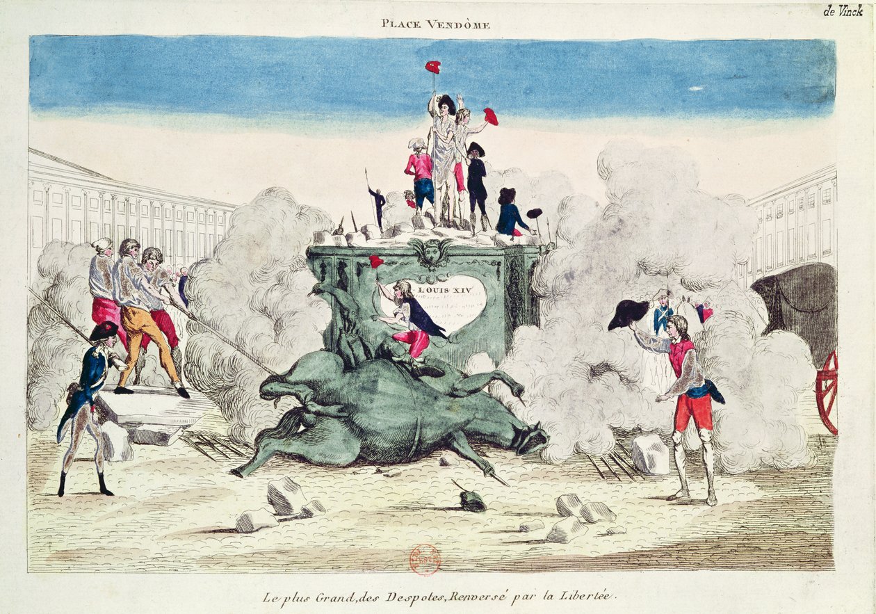 自由于1792年8月11日1792年在旺多姆广场倒塌了最伟大的暴君雕像 作者 法语学校