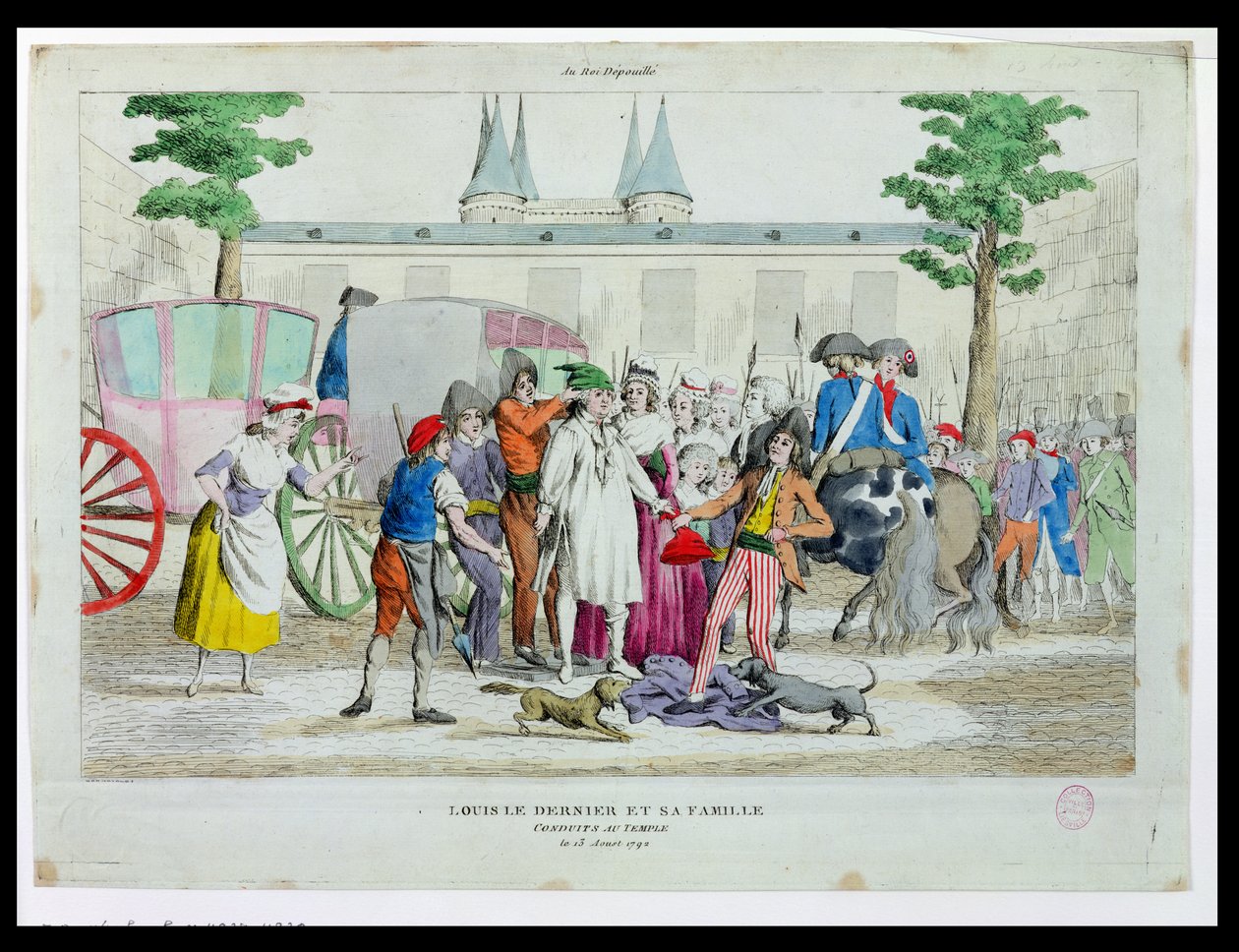 路易十六（1754-93）和他的家人于1792年8月13日被带到圣殿 作者 法语学校