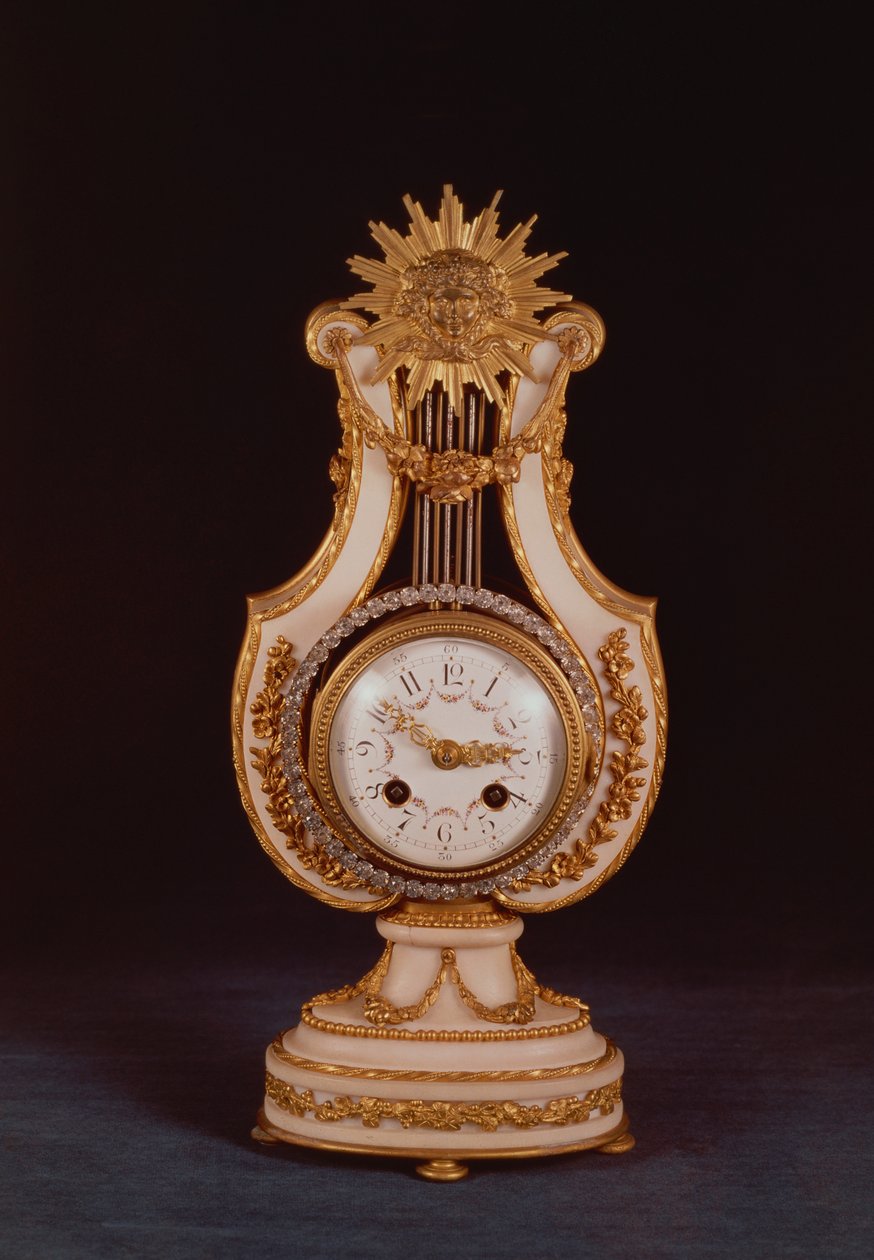 Lyre clock，c.1810（大理石和ormolu与粘贴珠宝） 作者 法语学校