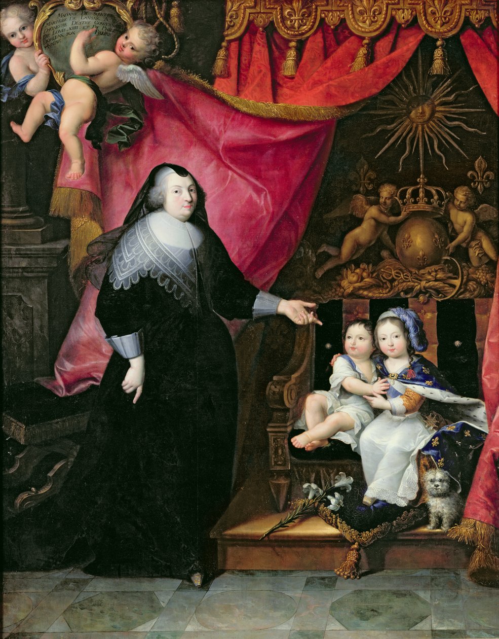 1640年后，兰萨克夫人（1582-1657）和法国儿童路易十四（1638-1715）和他的兄弟菲利普奥尔良（1640-1701） 作者 法语学校